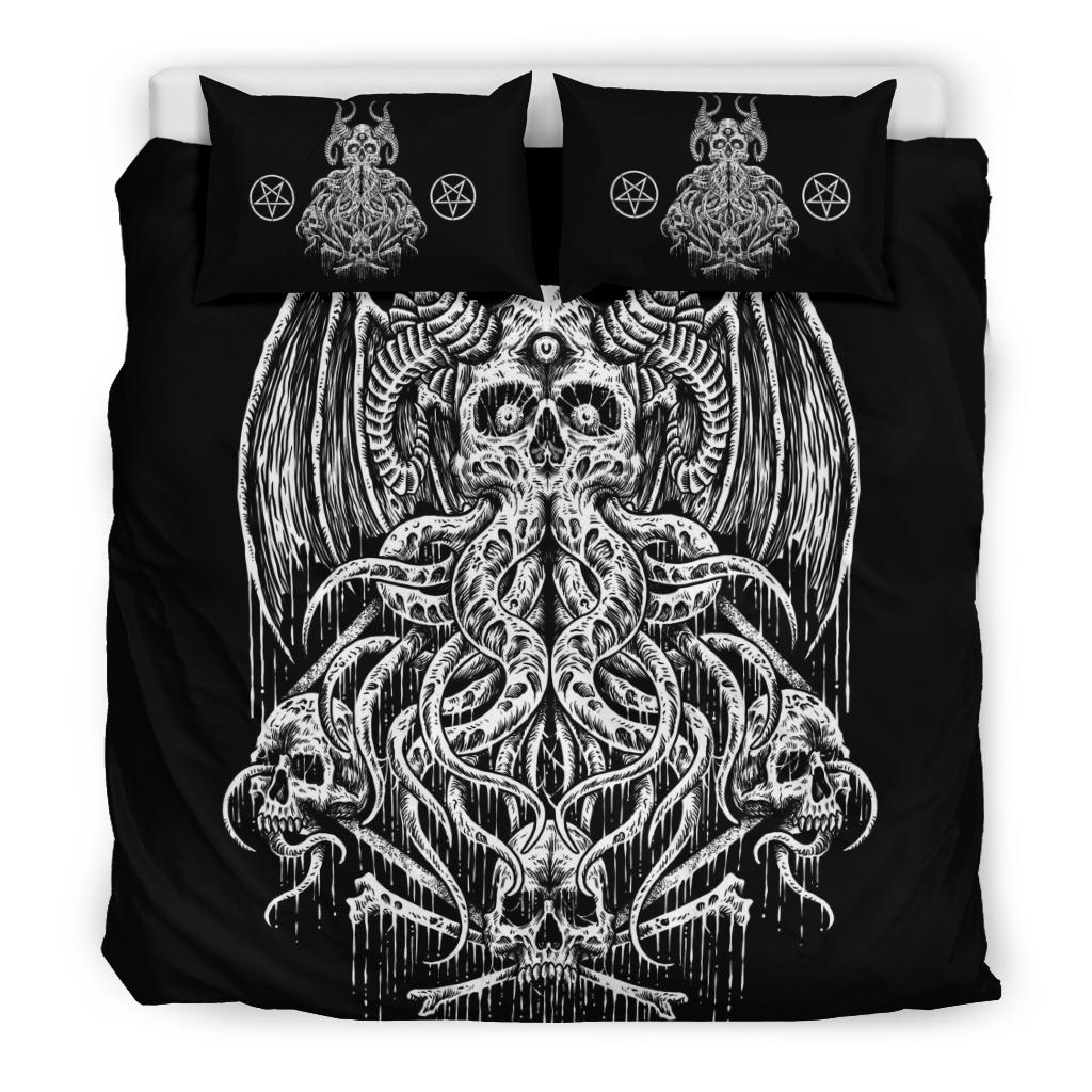Satanic Skull Demon Octopus With Inverted Pentagram Pillow Covers