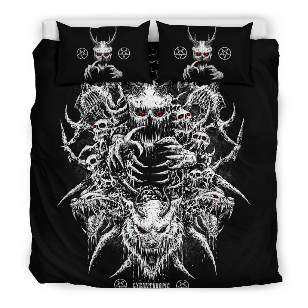 Skull Demon Wolf Inverted Pentagram Red Eye Demon pillow Version 3 piece Duvet Se