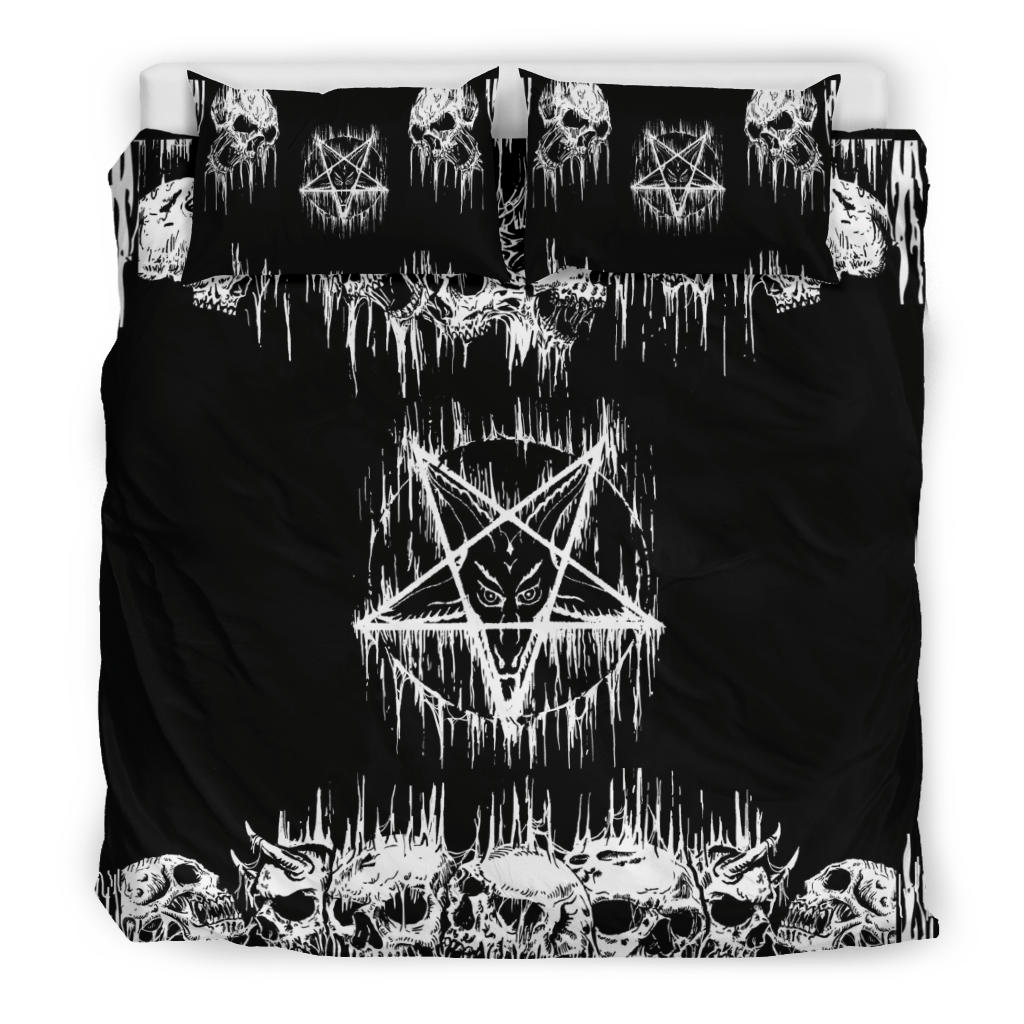 Satanic Skull Inverted Melting Pentagram 3 Piece Duvet Set