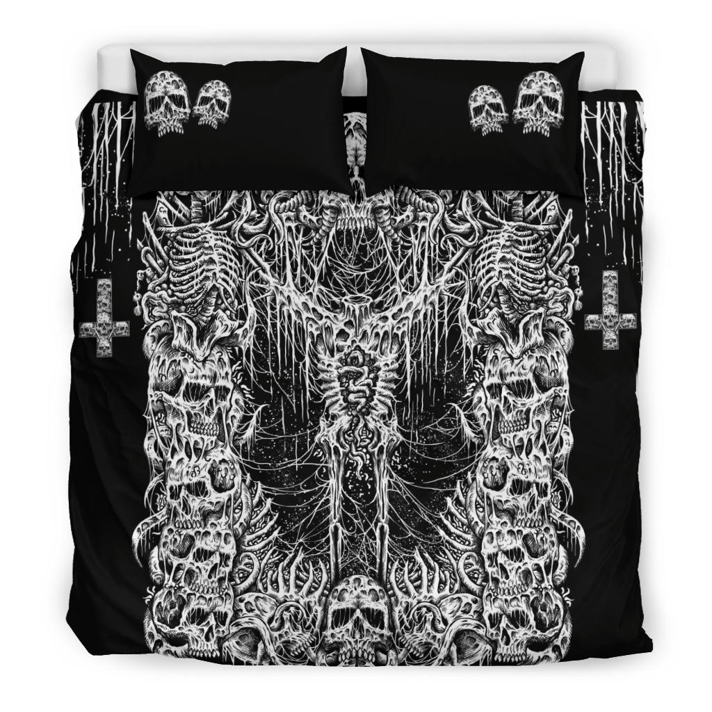 Skull Demon Headless Skeleton With Inverted Cross 3 Piece Duvet Set