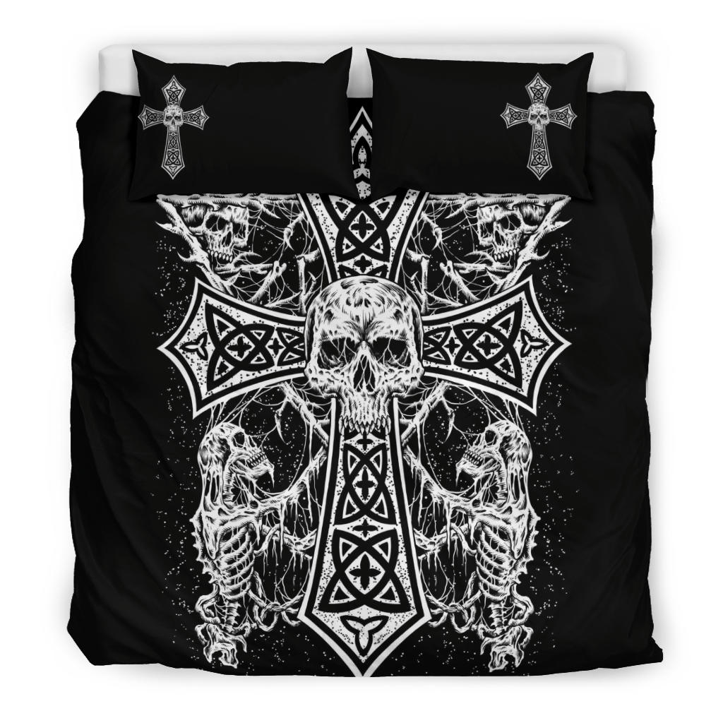 Skull Skeleton Gothic Satanic Cross 3 Piece Duvet Set