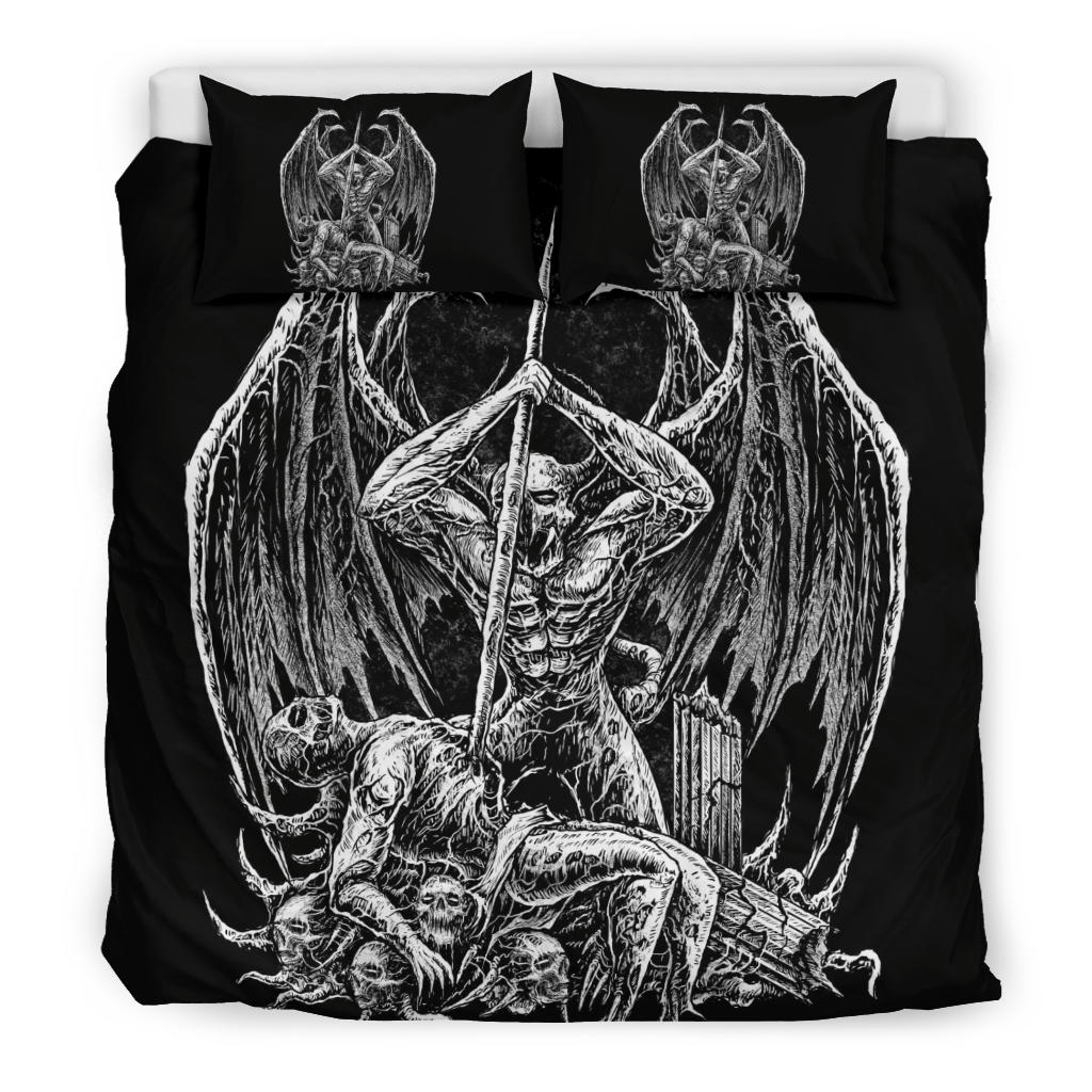 Skull Winged Demon Slaying 3 Piece Duvet Set Black And White Version