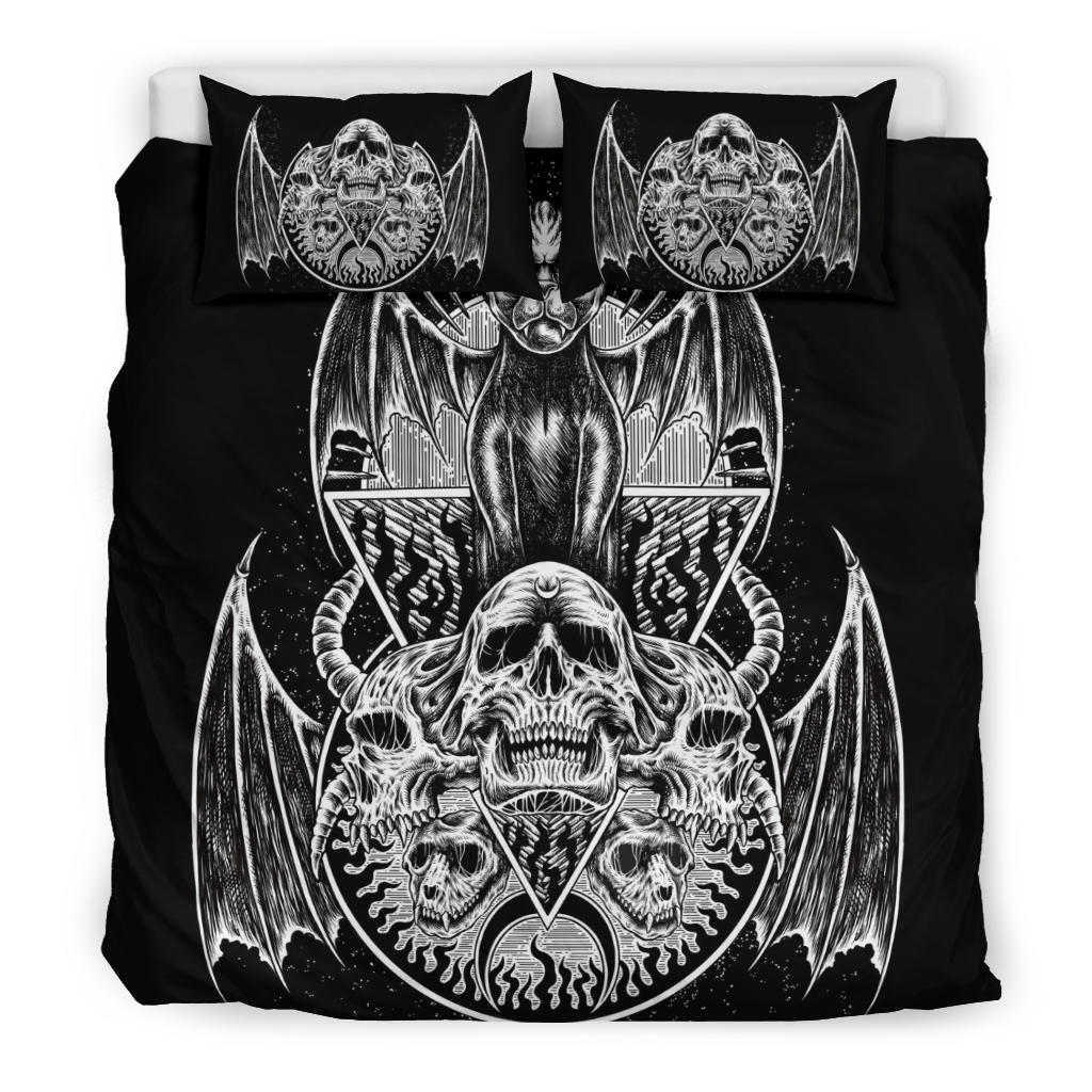 Skull Gothic Bat Wing Demon Cat 3 Piece Duvet Set