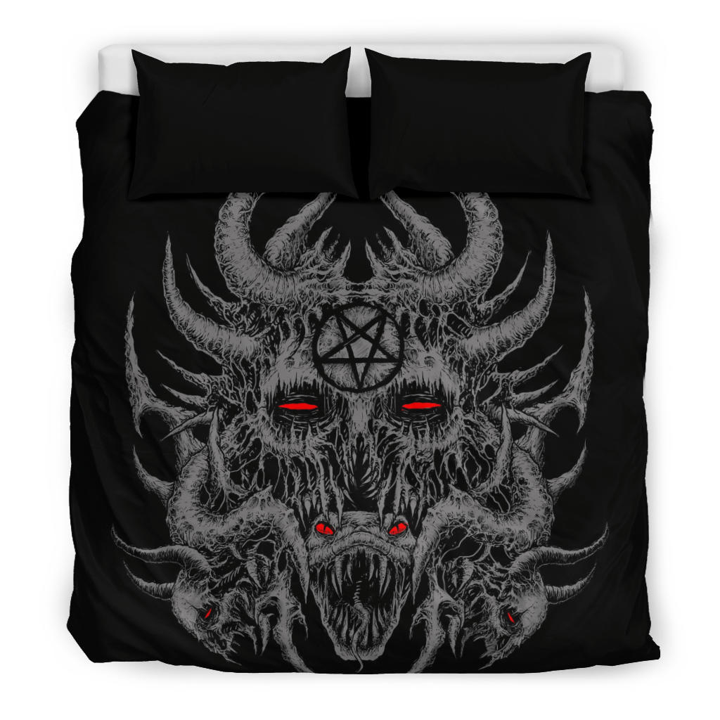 Skull Demon Serpent Inverted Pentagram 3 Piece Duvet Set Dark Version