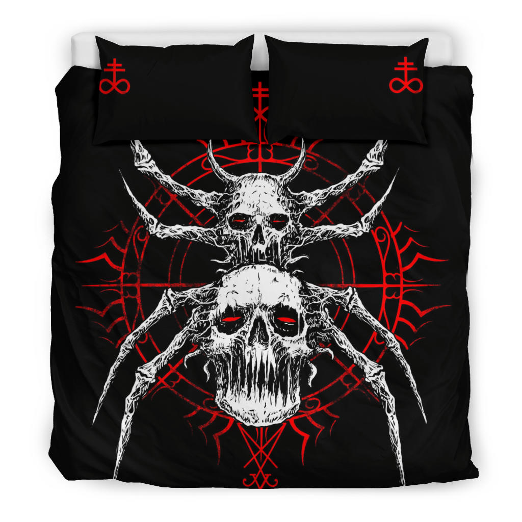 Skull Gothic Satanic Spider 3 Piece Duvet Set Red Version
