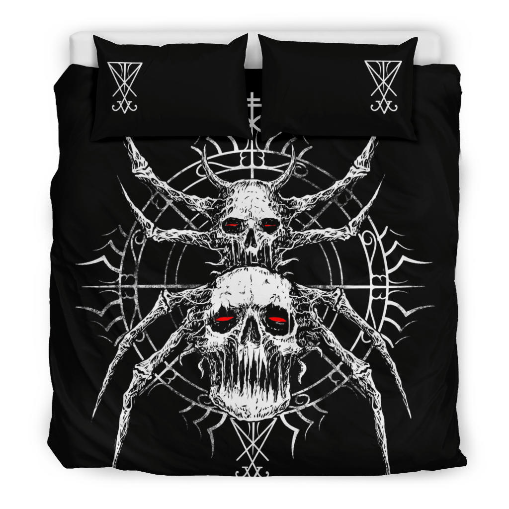 Skull Gothic Satanic Spider 3 Piece Duvet Set Red Eye Lucifer Version