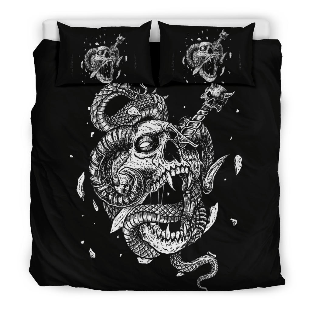 Skull Serpent Exploding Dagger Demon 3 Piece Duvet Set