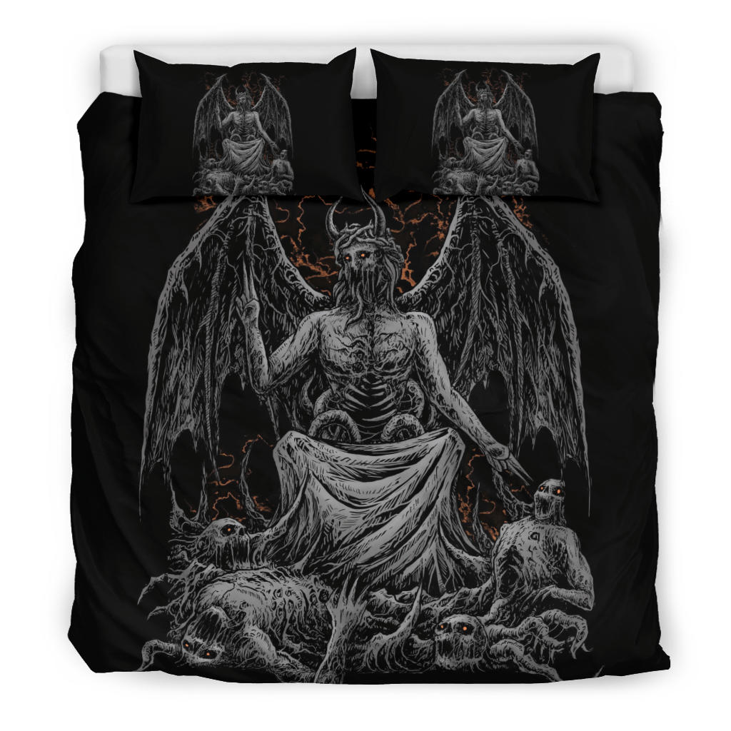 Skull Skeleton Satanic Bat Wing Demon God 3 Piece Duvet Set Dark Version