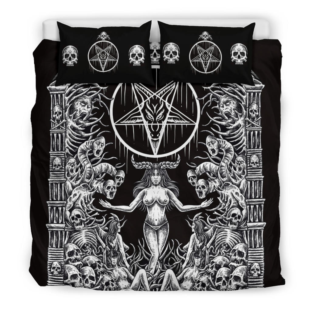 Skull Demon Satanic Pentagram Shrine 3 Piece Duvet Set