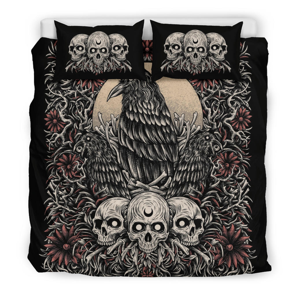 Skull Gothic Occult Crow Eye New Dark Color White Skull Version 3 Piece Duvet Set