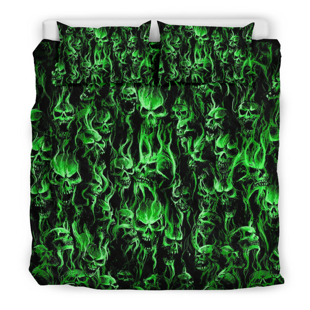 Smoke Skull Green Style 3 Piece Duvet Set