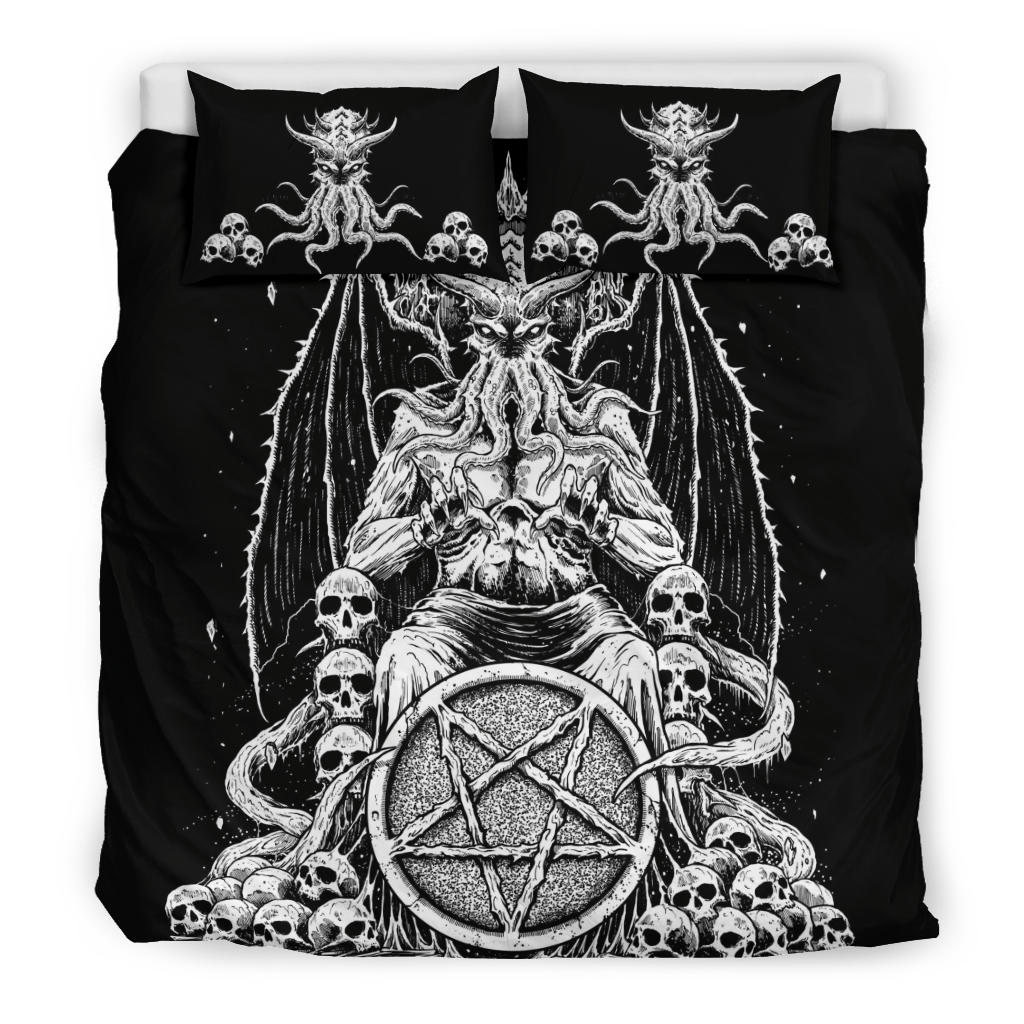 Skull Satanic Pentagram Demon Octopus Skull Throne 3 Piece Duvet Set