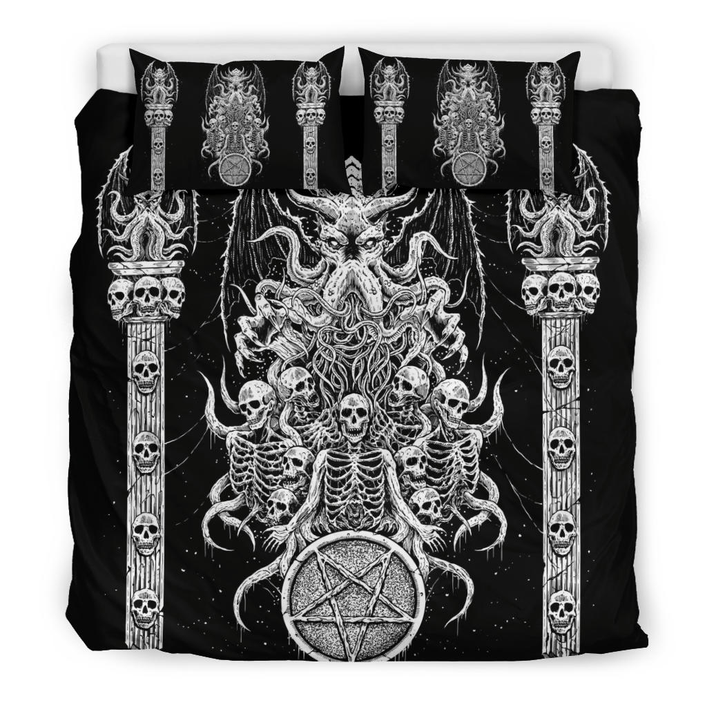 Skull Skeleton Satanic Pentagram Demon Octopus Shrine 3 Piece Duvet Set