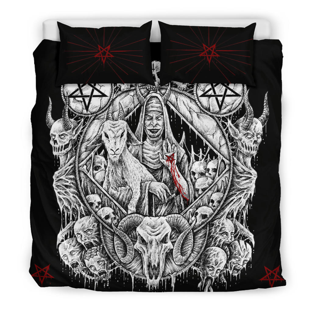Skull Satanic Pentagram Demon Virgin Nun Goat 3 Piece Duvet Set