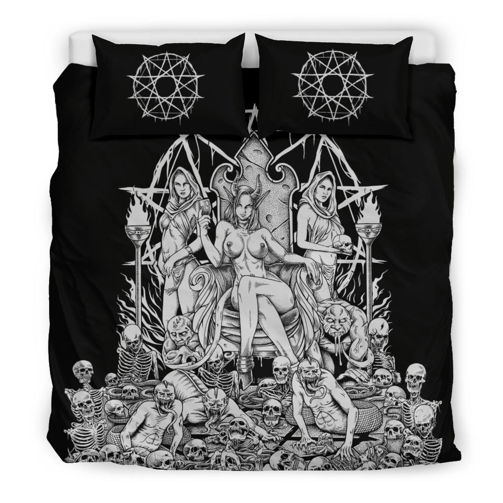 Skull Demon Serpent Flesh Gluttony Throne 3 Piece Duvet Set Black And White