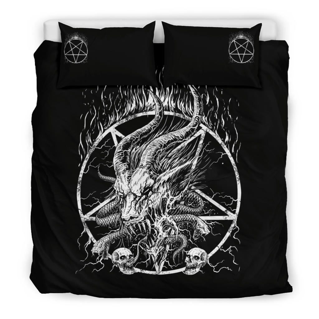 Skull Satanic Pentagram Satanic Goat Demon Serpent 3 Piece Duvet