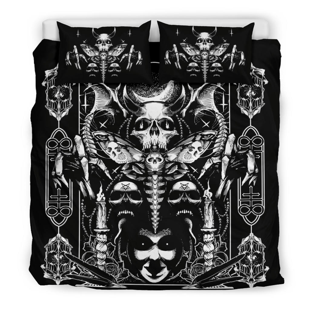 Skull Pentagram Demon Moth Cult 3 Piece Duvet Set