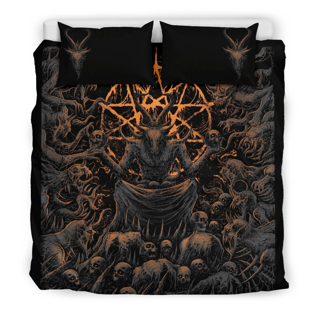 Skull Skeleton Satanic Goat Skull Trophy Demon Breed 3 Piece Duvet Set Dark Version