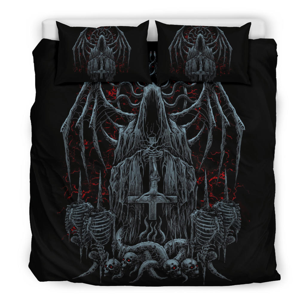 Skull Headless Savior Inverted Cross Hooded Batwing Demon Serpent 3 Piece Duvet Set Color Version