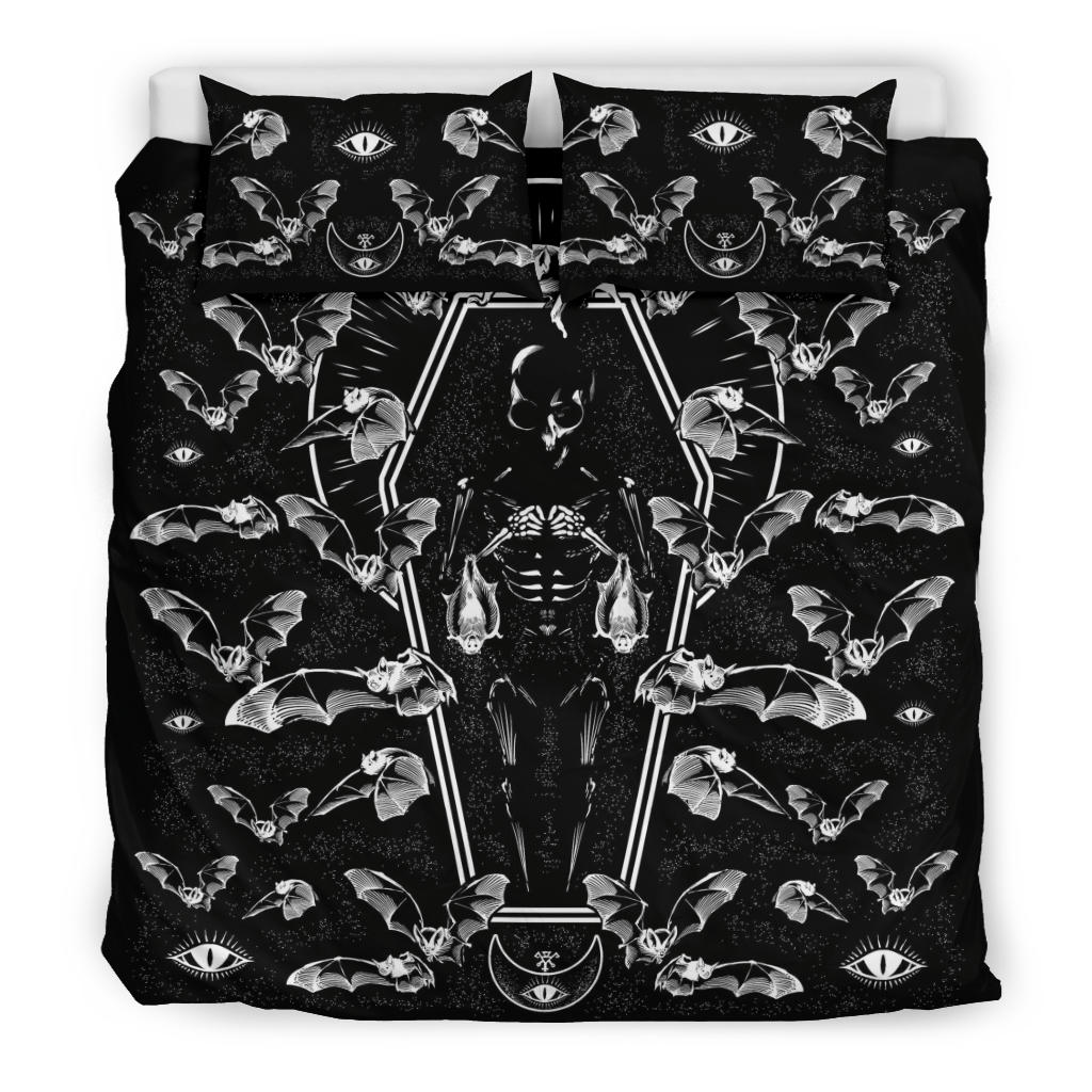 Bat Infested Cave Skeleton Coffin 3 Piece Duvet Set