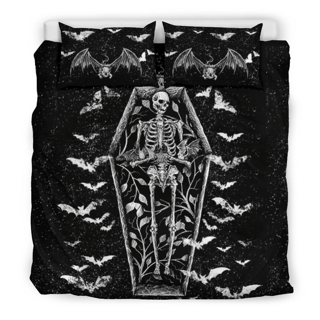 Bat Skull Skeleton Coffin Shrine 3 Piece Duvet Set