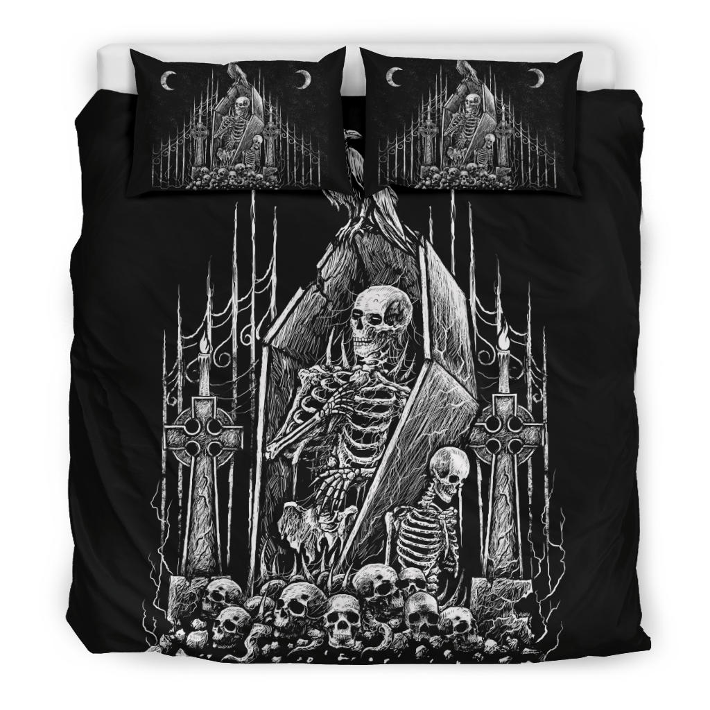 Skull Skeleton Coffin Crow Gothic 3 Piece Duvet Set