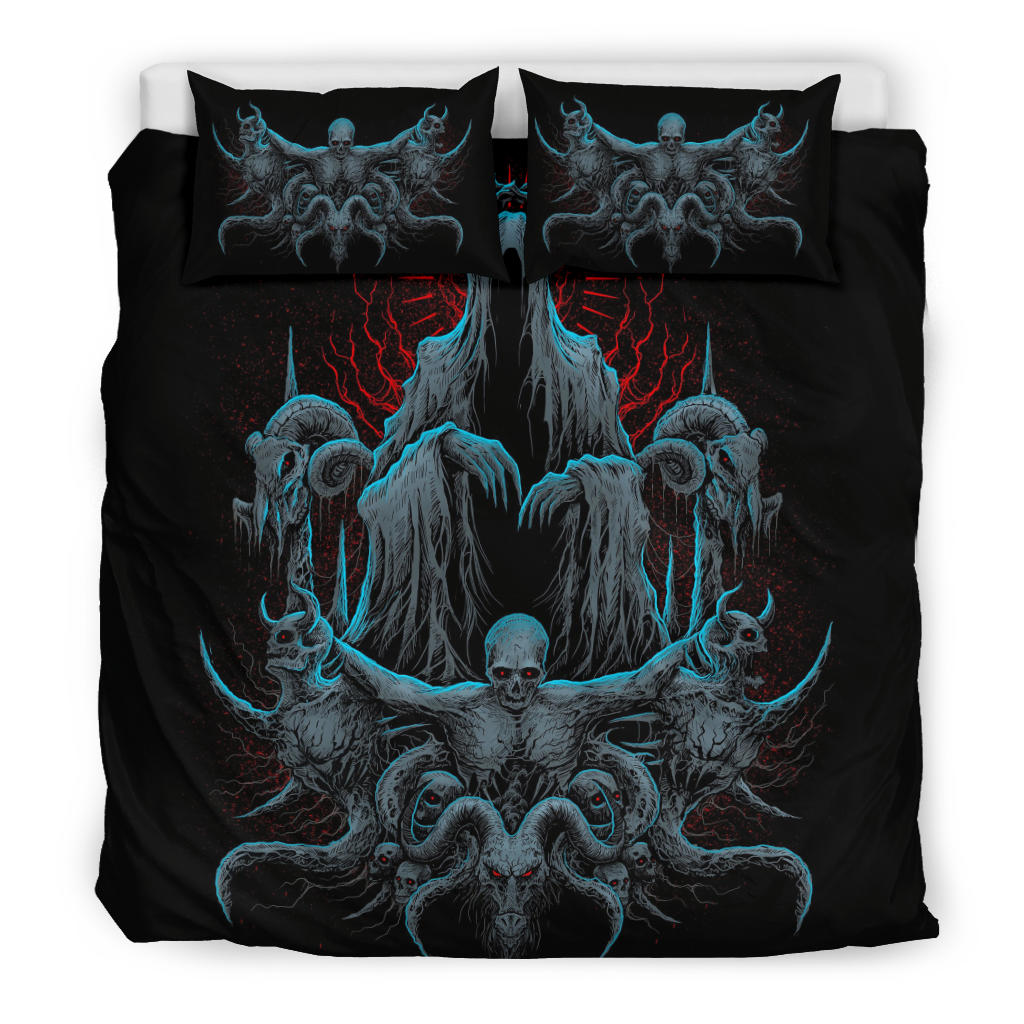 Skull Satanic Goat Demon Impaled and Crucified 3 Piece Duvet Set Color Version