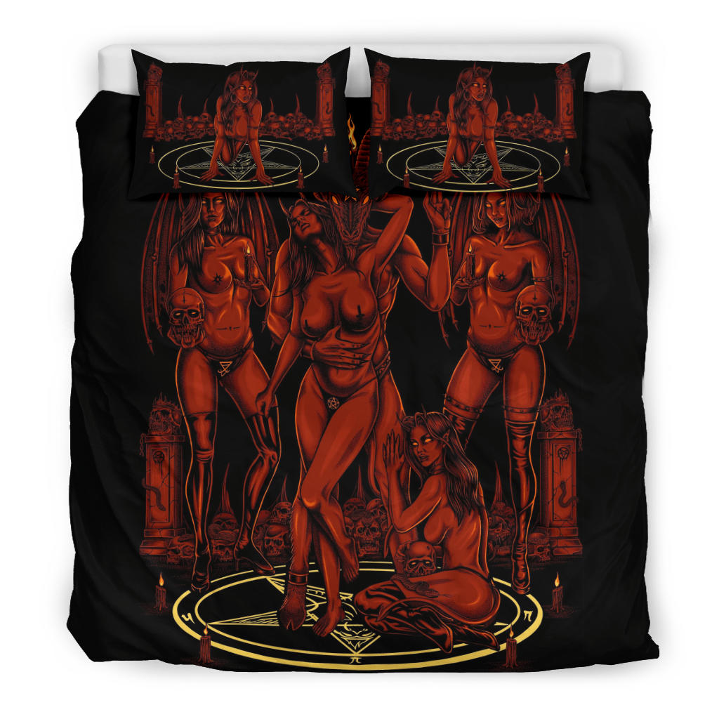 Skull Baphomet Erotic Revel In More Freedom And Realize It Throne 3 Piece Duvet Set Erotic Hellfire