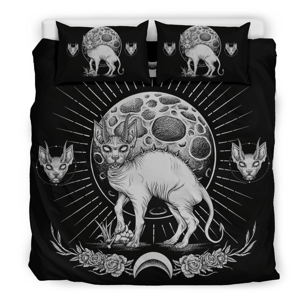 Gothic Occult Black Cat Unique Sphinx Style 3 Piece Duvet Set Black And White Awesome Full Cat Demonic White Eye Full Moon