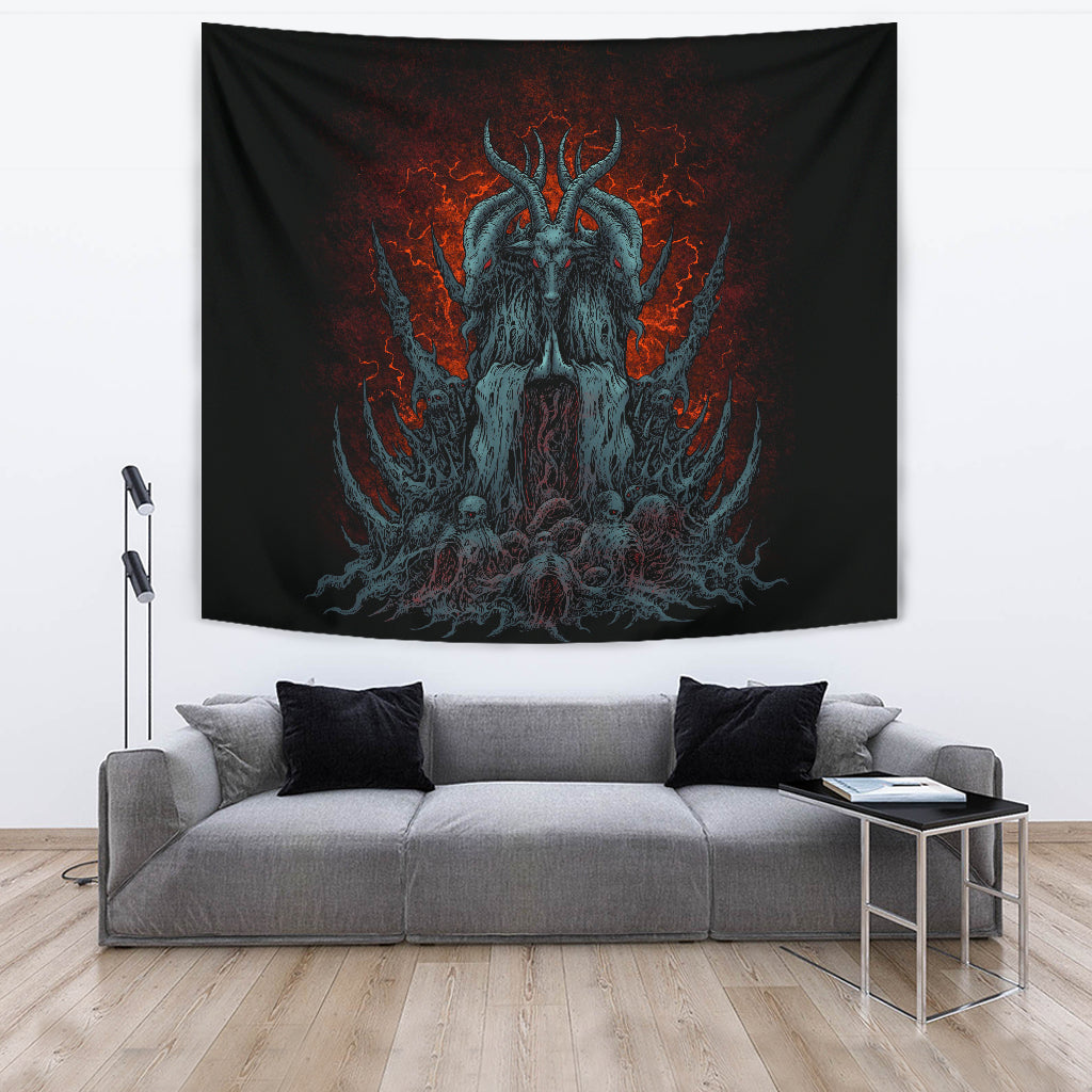 Skull Satanic Goat Wall Tapestry Original Flame Color Version