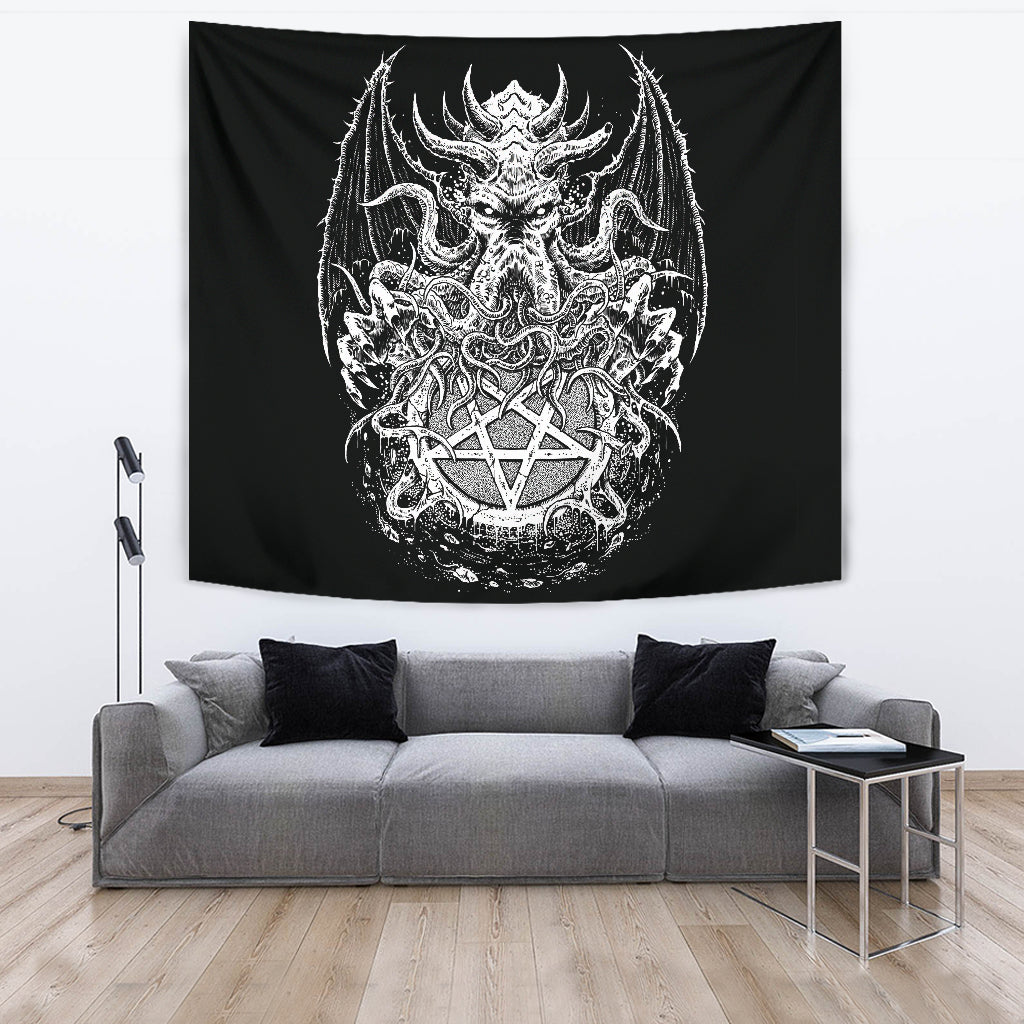 Skull Satanic Pentagram Demon Octopus Huge Wall Tapestry