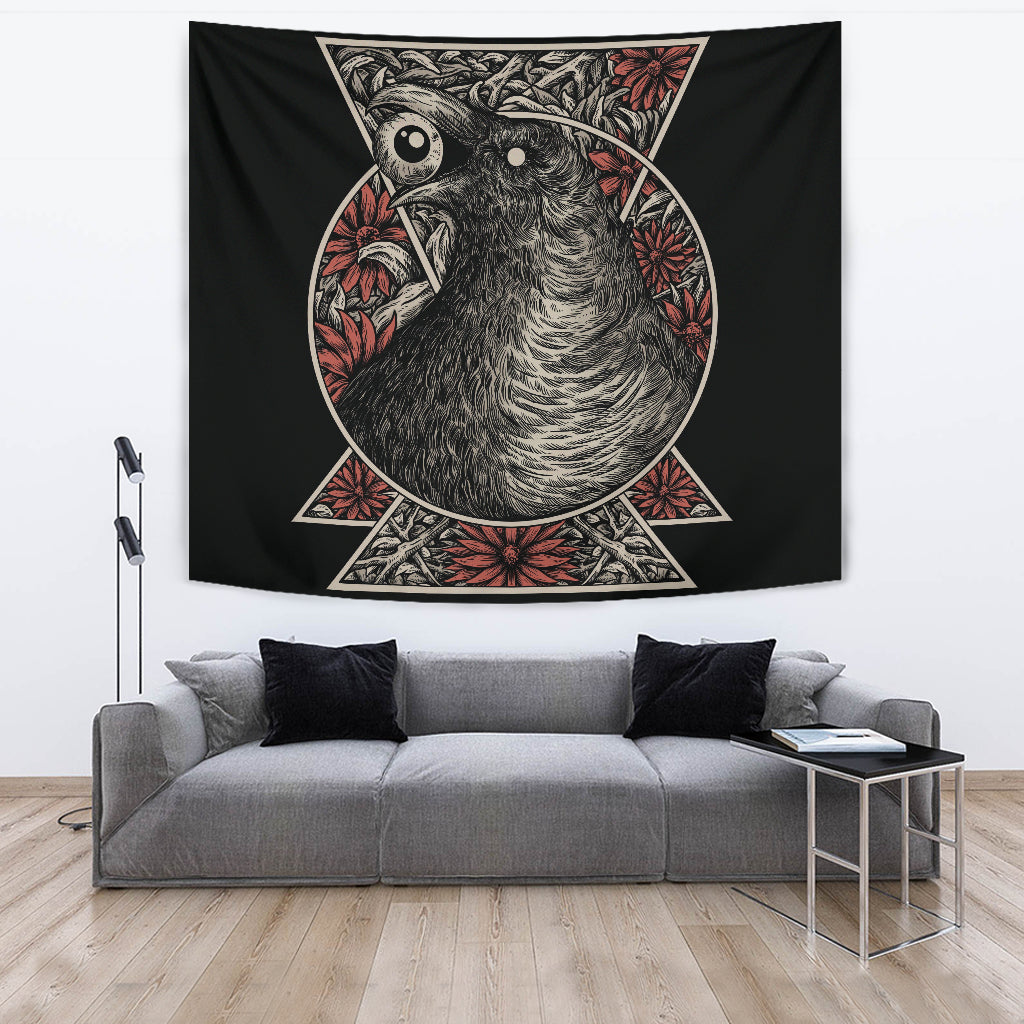 Gothic Occult Black Crow Eye Large Wall Tapestry Color Version