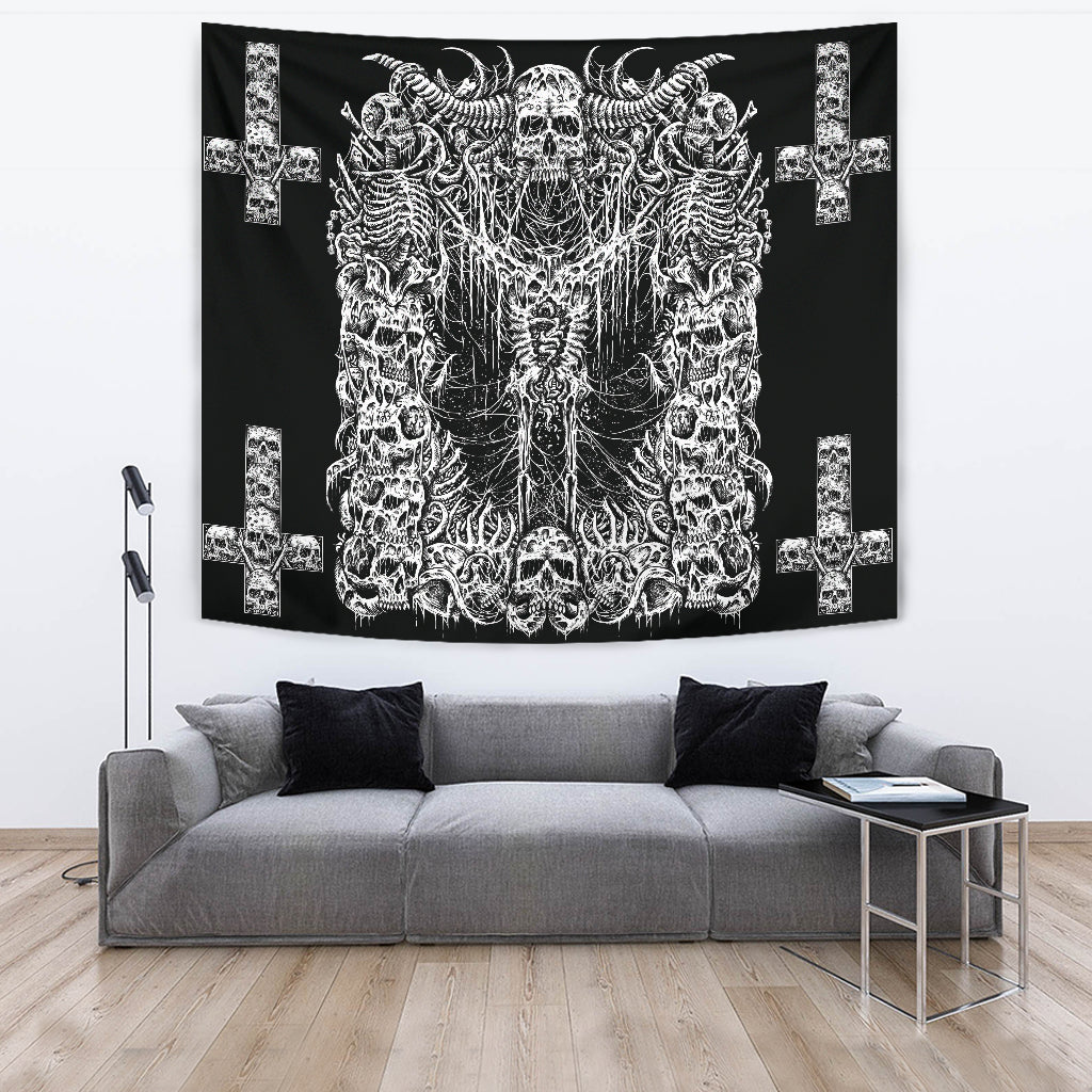 Skull Skeleton Demon Satanic Cross Large Wall Tapestry