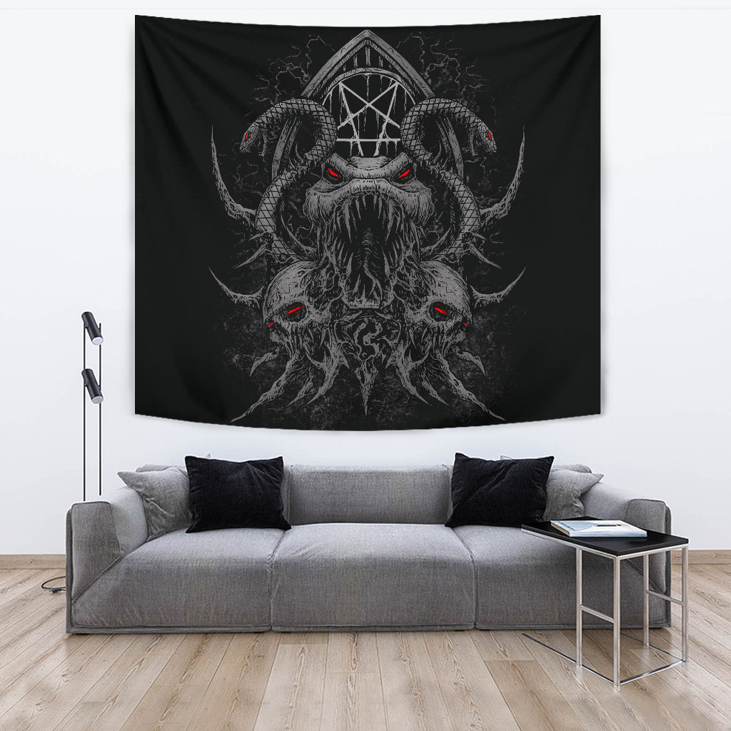 Skull Demon Serpent Satanic Pentagram Shrine Large Wall Tapestry