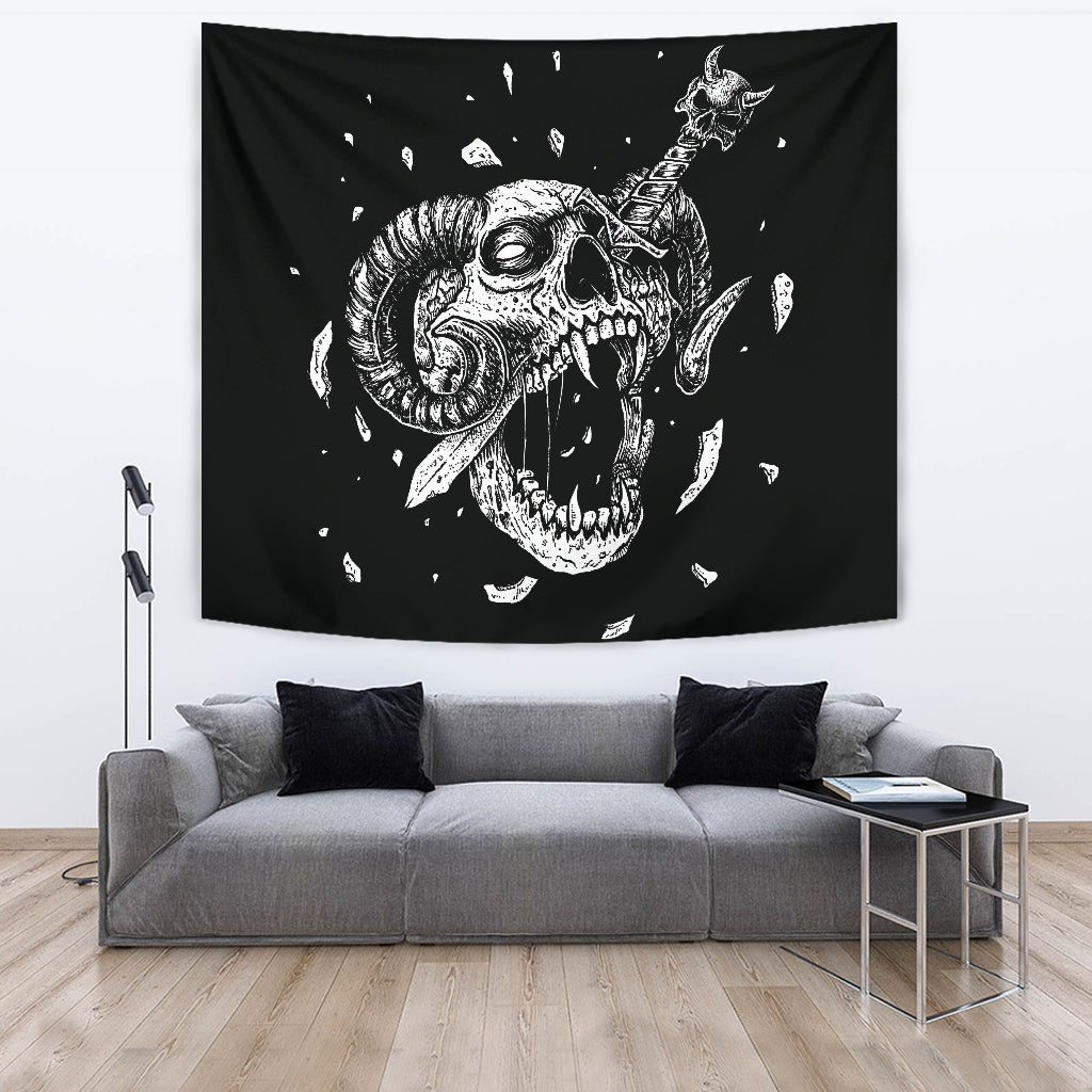 Skull Demon Dagger Exploding Skull Large Wall Tapestry