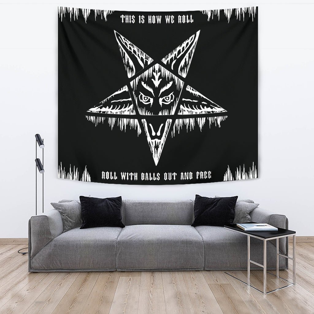 Satanic Pentagram Drip How We Roll Large Wall Tapestry