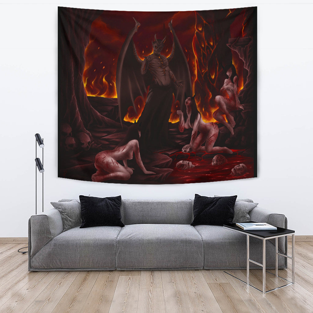 Domination In In Hell Caressed By The Whip Large Wall Decoration Tapestry