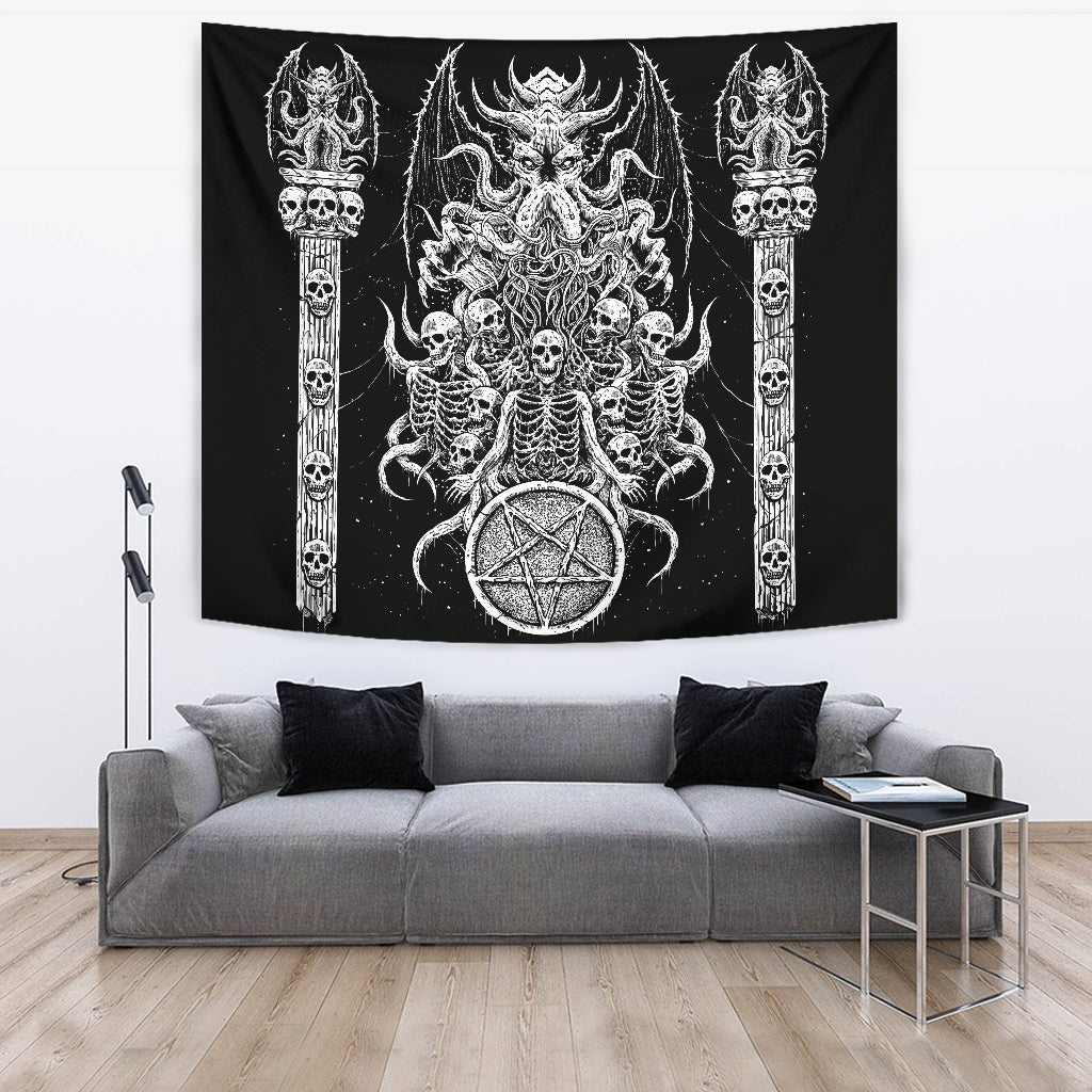 Skull Satanic Pentagram Demon Octopus Shrine Large Wall Decoration Tapestry