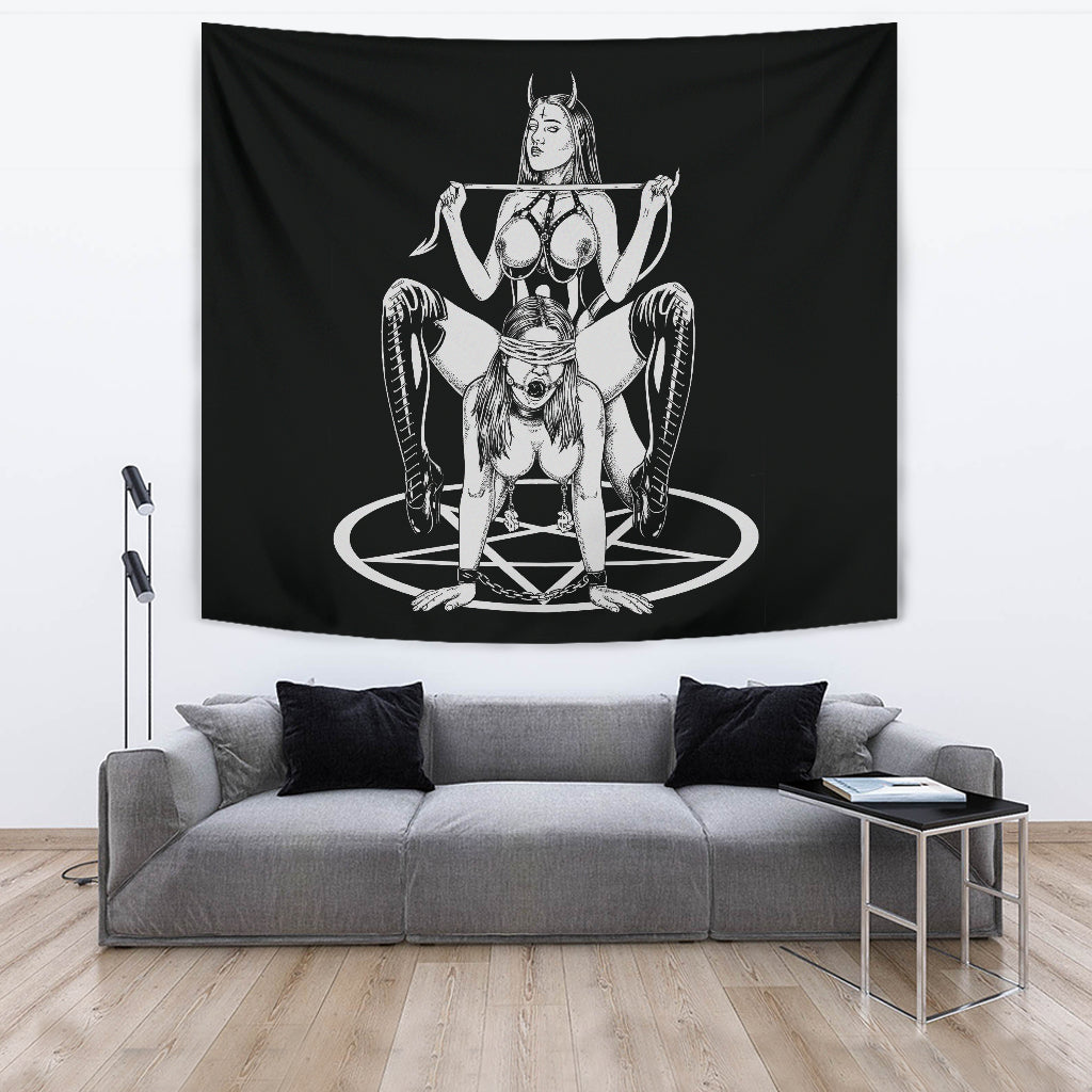 Satanic Pentagram Satanic Cross Demon Erotic Large Wall Decoration Tapestry Black And White