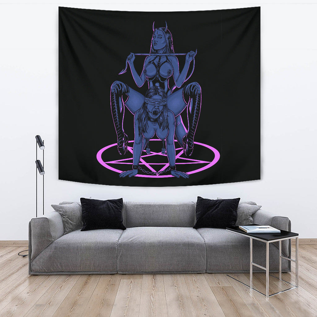 Satanic Pentagram Satanic Cross Demon Erotic Large Wall Decoration Tapestry Wild Sexy Blue Pink