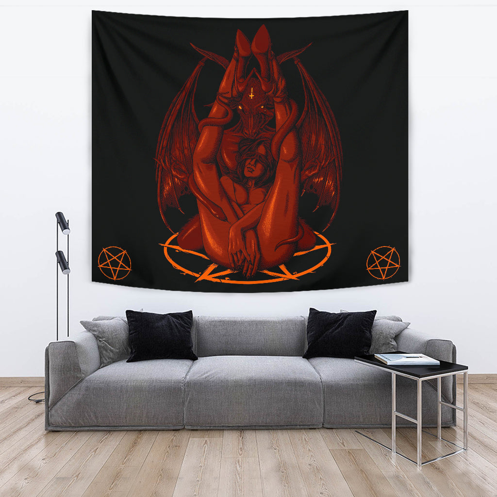 Satanic Pentagram Satanic Cross Serpent Bat Wing Demon Inception Large Wall Decoration Tapestry Red Flame