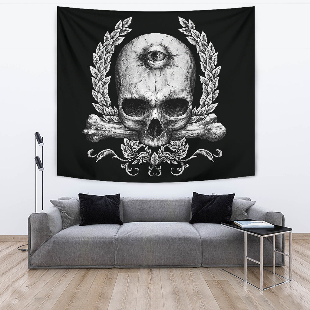 Skull Cyclops Large Wall Decoration Tapestry Black And White