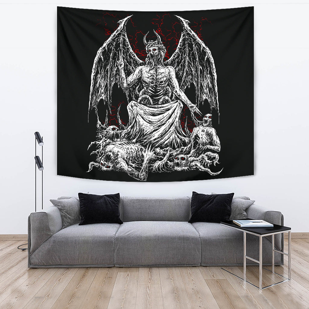 Skull Satanic Demon God Large Wall Decoration Tapestry Black And White Red