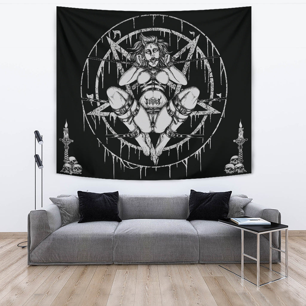 Skull Demon Satanic Baphomet Goat Satanic Pentagram Chained To Sin And Lovin It Large Wall Decoration Tapestry