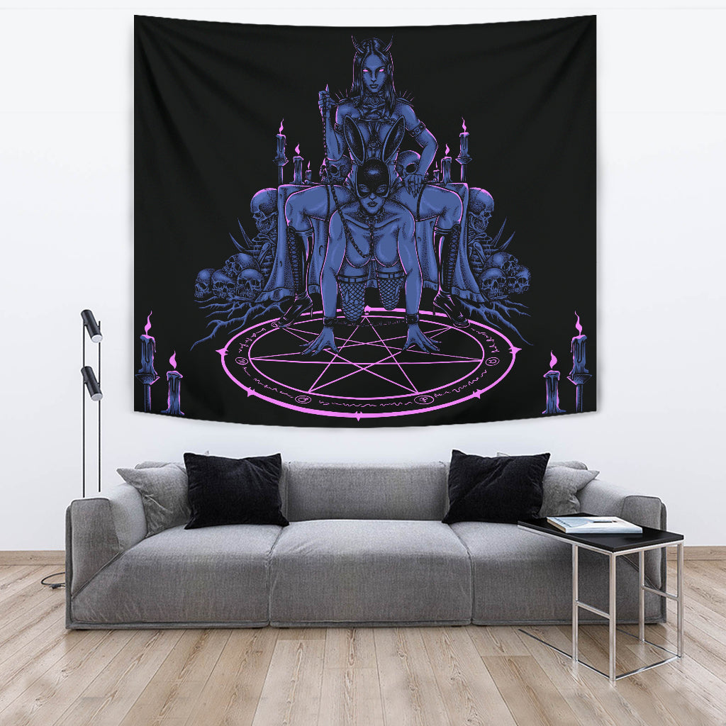 Skull Satanic Pentagram Candle Chained Erotic Latex Bunny Mask Party Large Wall Decoration Tapestry Wild Sexy Blue Pink