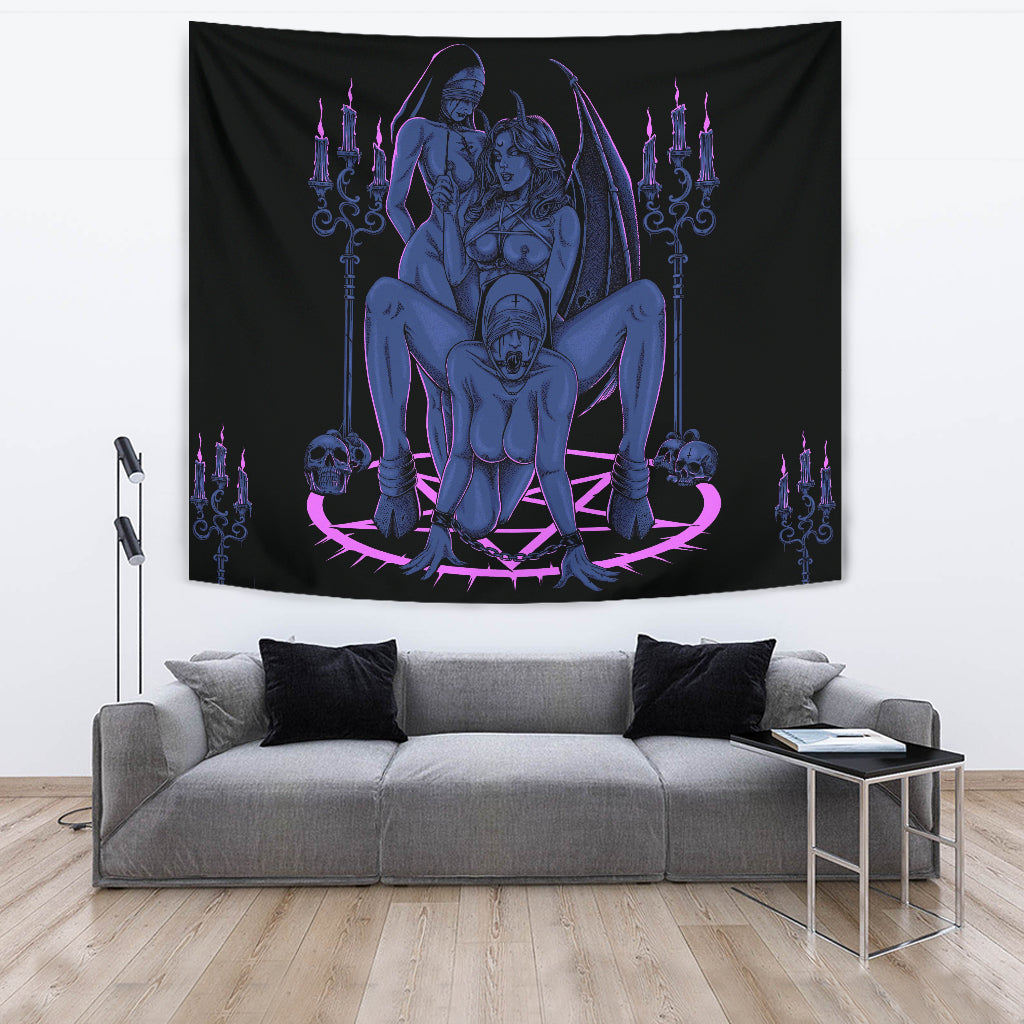 Skull Satanic Pentagram Thorn Candle Satanic Cross Erotic Possession Large Wall Decoration Tapestry Sexy Blue Pink