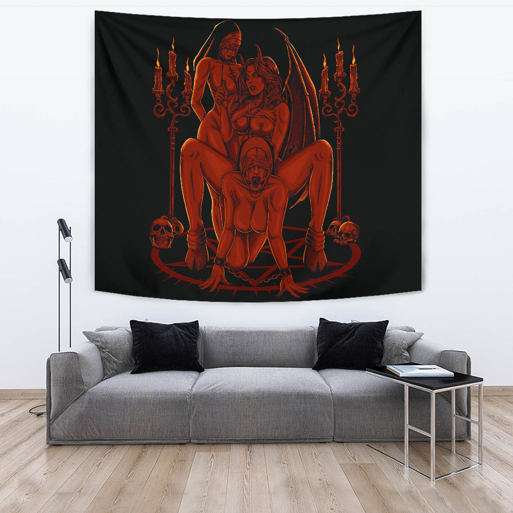 Skull Satanic Pentagram Thorn Candle Satanic Cross Erotic Possession Large Wall Decoration Tapestry Red Flame