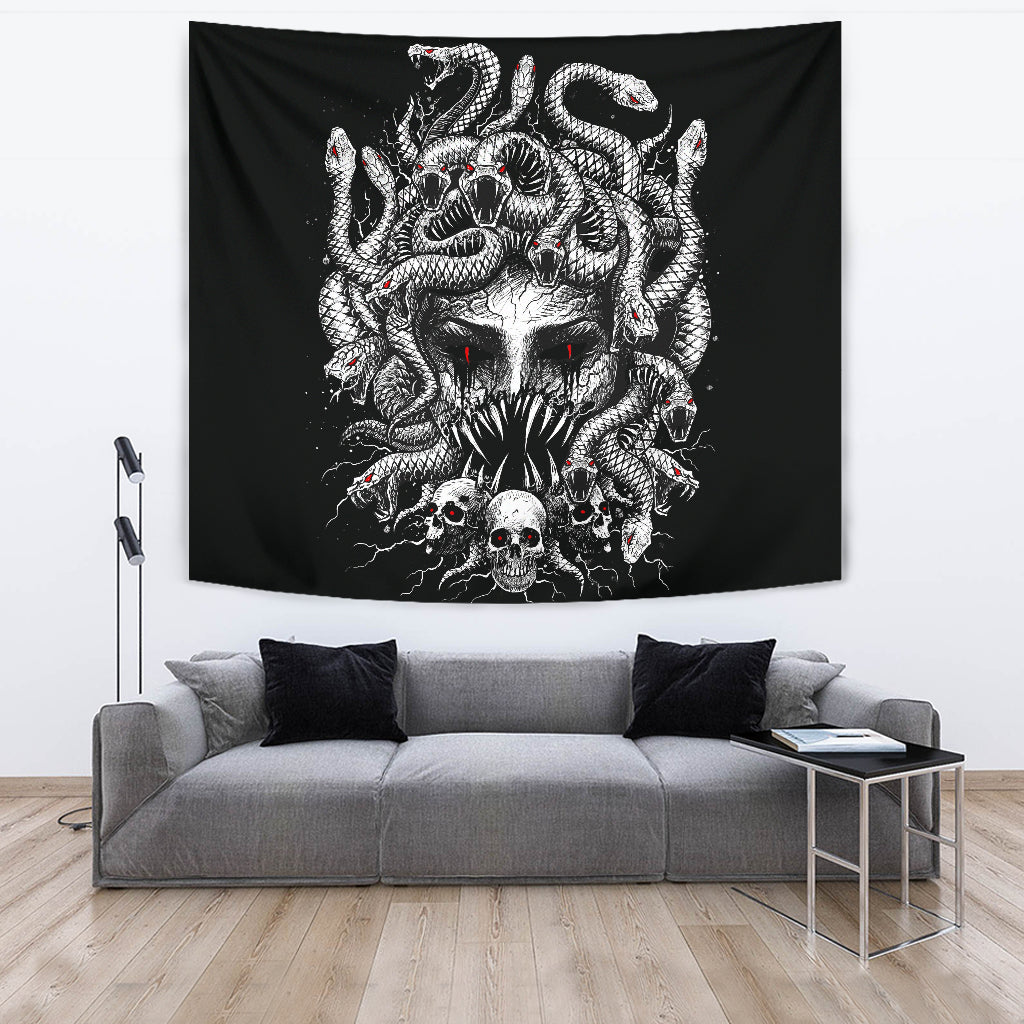 Skull Medusa Demon Goddess Eternal Revenge Of the Injustice Violation Large Wall Decoration Tapestry Black And White Red Demon Eye