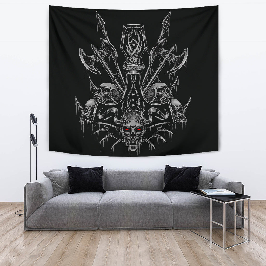 Skull Viking Thor's Hammer Sword Large Wall Decoration Tapestry Awesome Silver Demon Red Eye