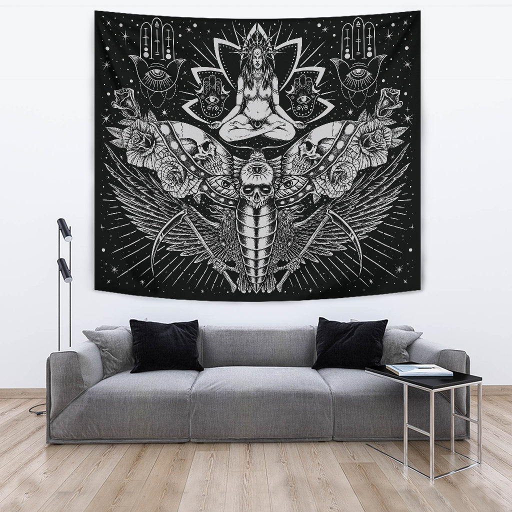 Skull Occult Cyclops Moth Crow Sword Large Wall Decoration Tapestry